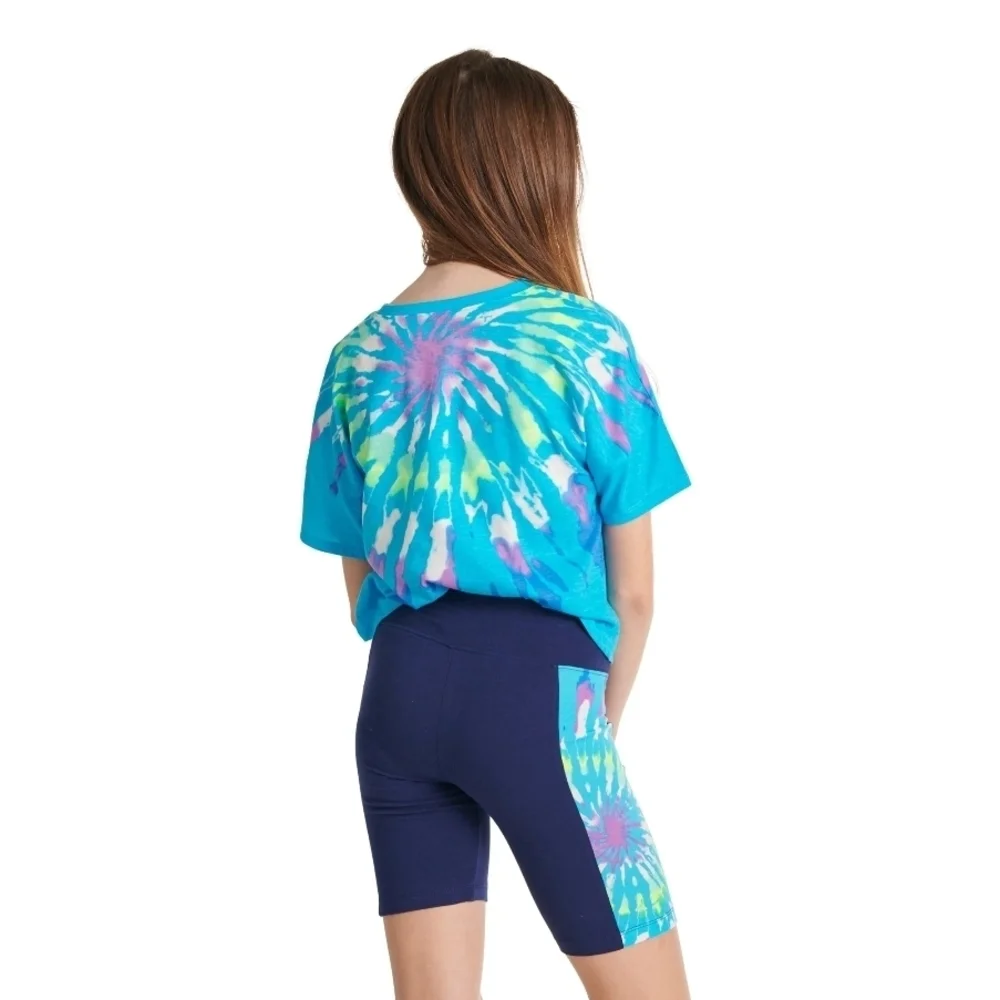 Justice - Girls' Oversized Blue Tie-Dye T-Shirt And Bike Short Set